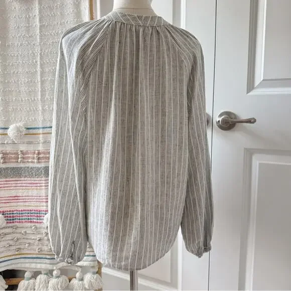 Faherty Naomi Grey Striped Long Sleeves Button Down Linen Blend Shirt Size Small - Picture 5 of 10
